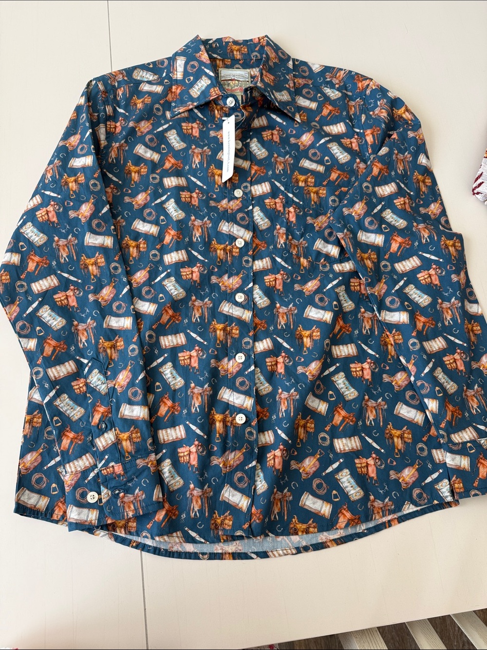 Children's Navy Cowboy Print Button-Down Shirt